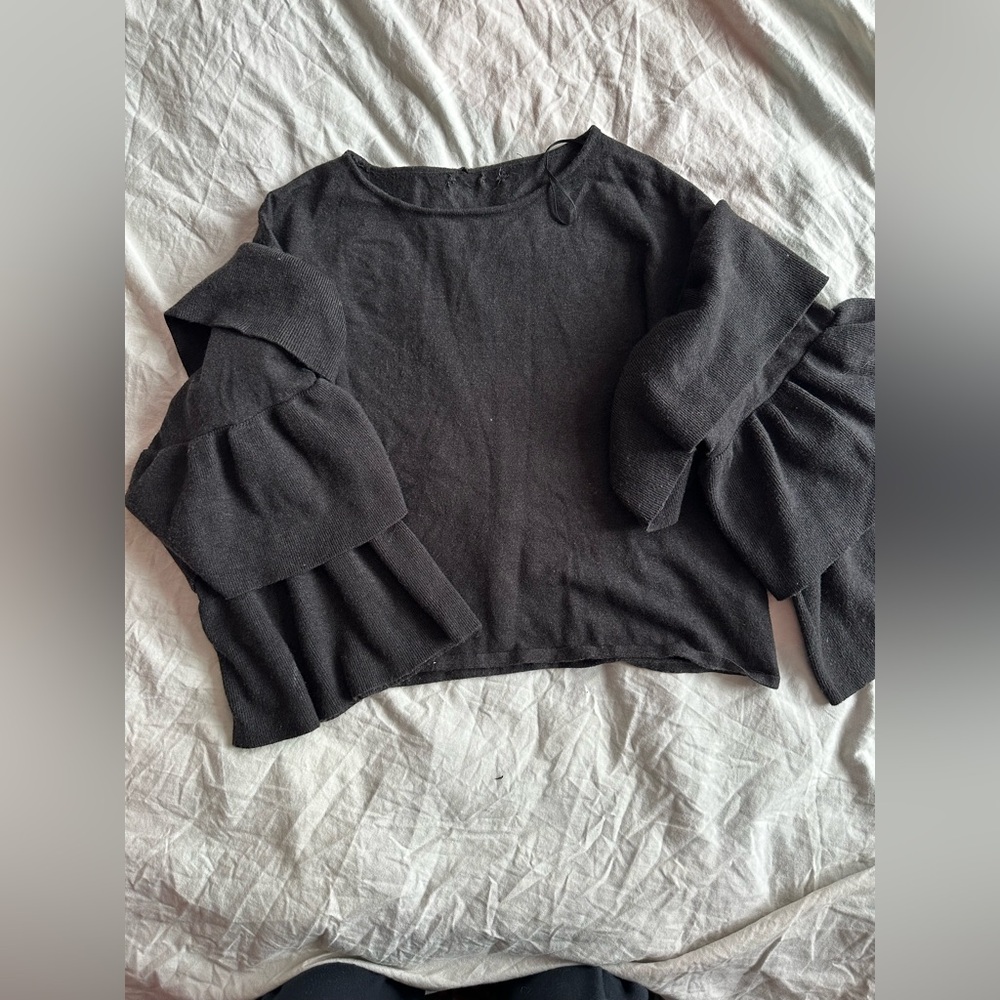Zara Black Ruffle Sleeve Knit Top Dramatic Bell Sleeve Sweater Women S
